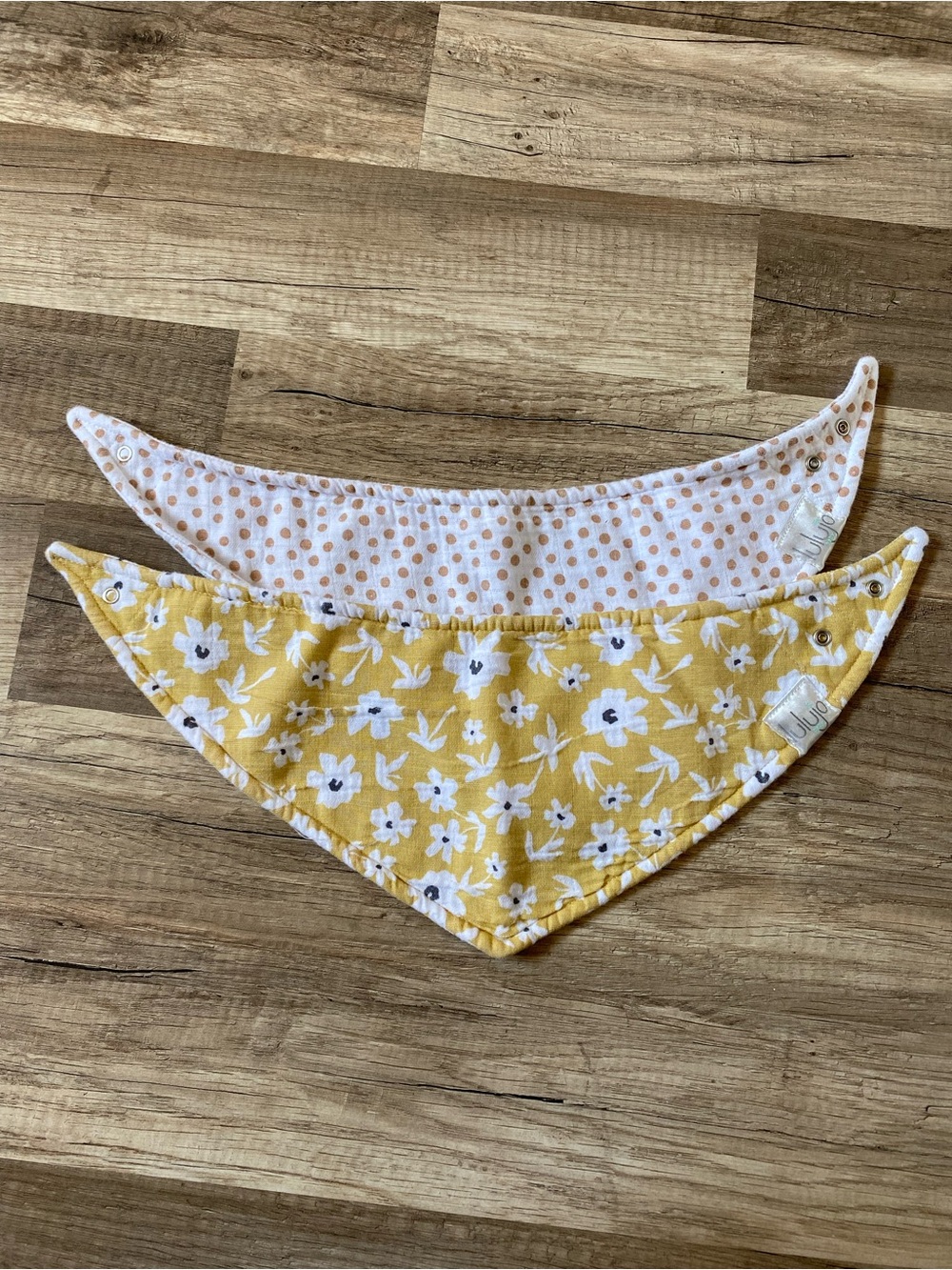 Baby Bandana Bibs Set - Yellow Floral & Cream Polka Dot by